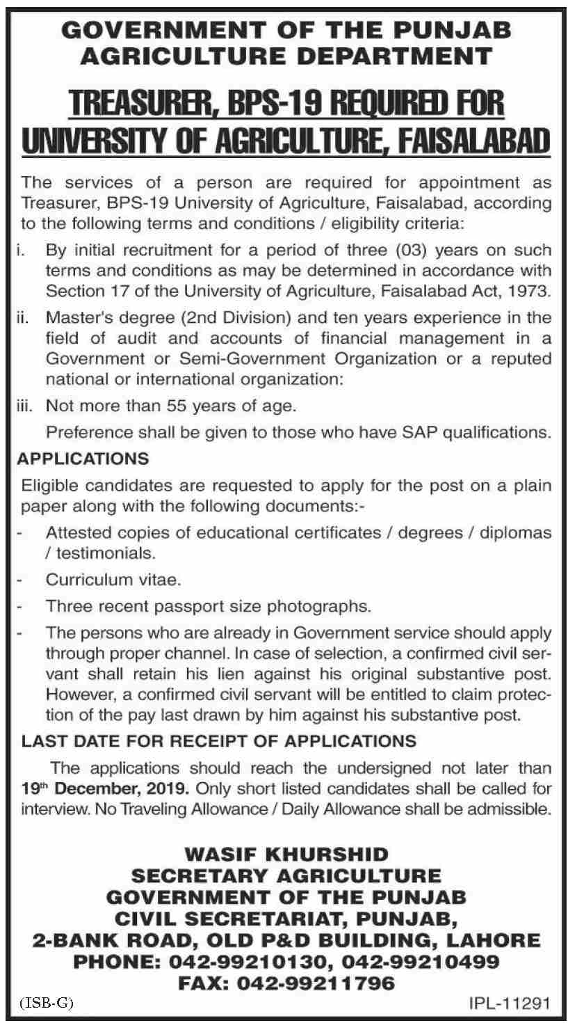 Agriculture Department jobs in Faisalabad