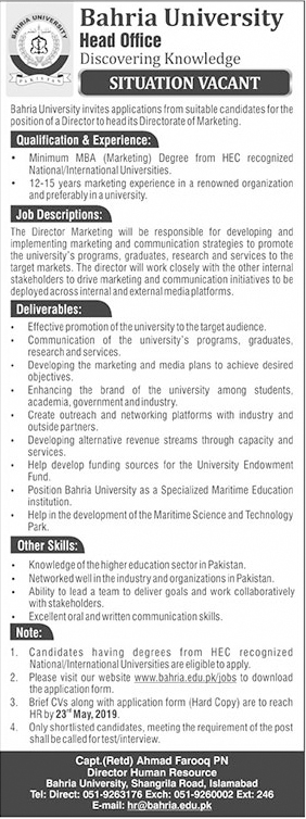 Behria University Offering Jobs 2019