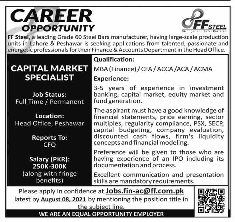 Capital Market Specialist New Jobs in FF Steel 2021 Karachi