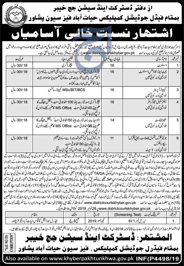 District & Session Court Offering Jobs In  Peshawar