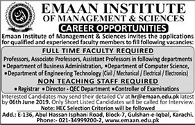 Get a Latest Jobs In Emaan Institute Of Management & Sciences 2019