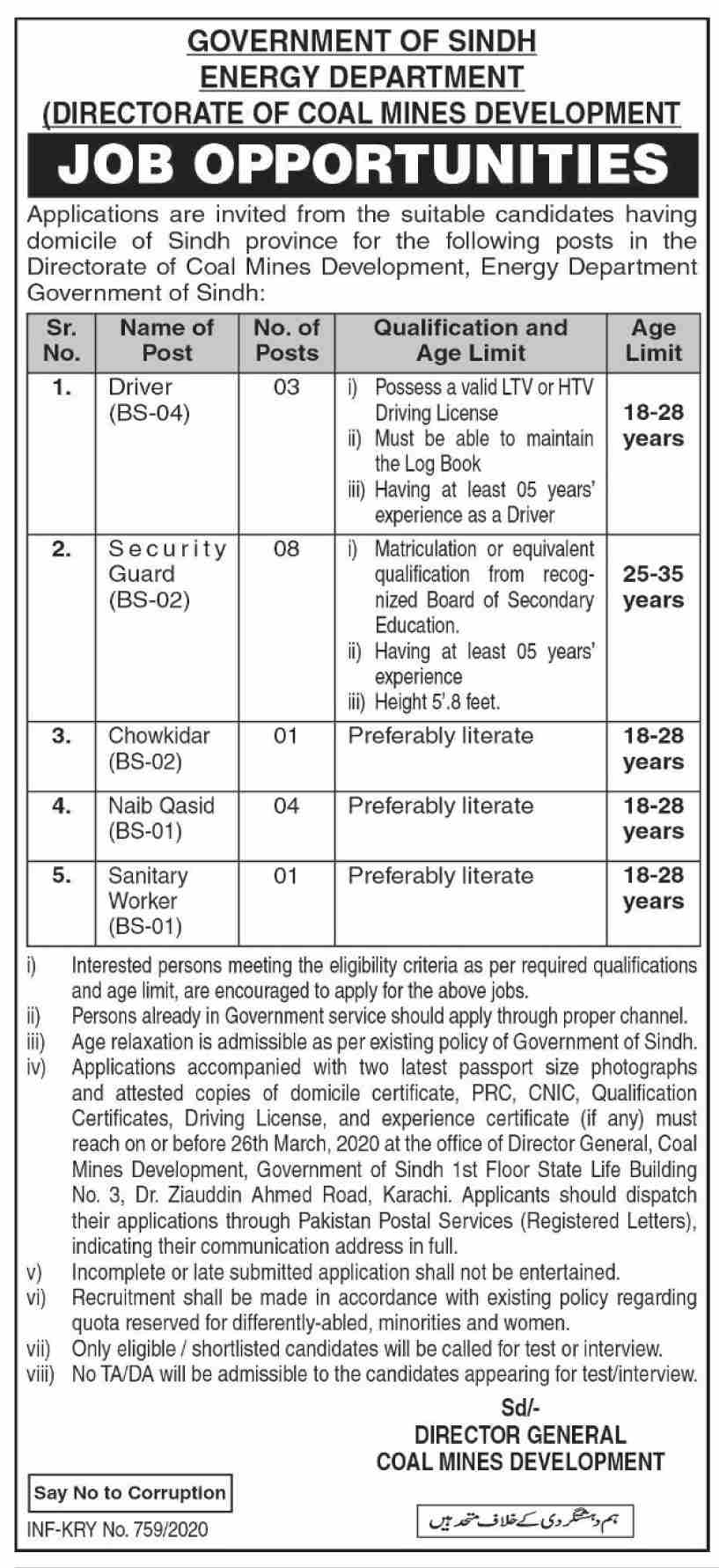 Government Of Sindh Energy Department jobs