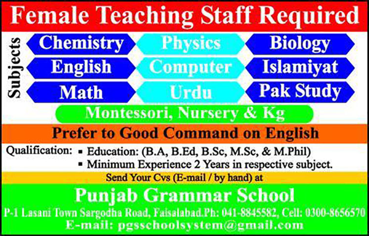 Job In Punjab Grammar School 07 Jan 2019