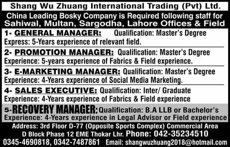  Job In Shang Wu Zhuang International Trading 1 Jan 2019