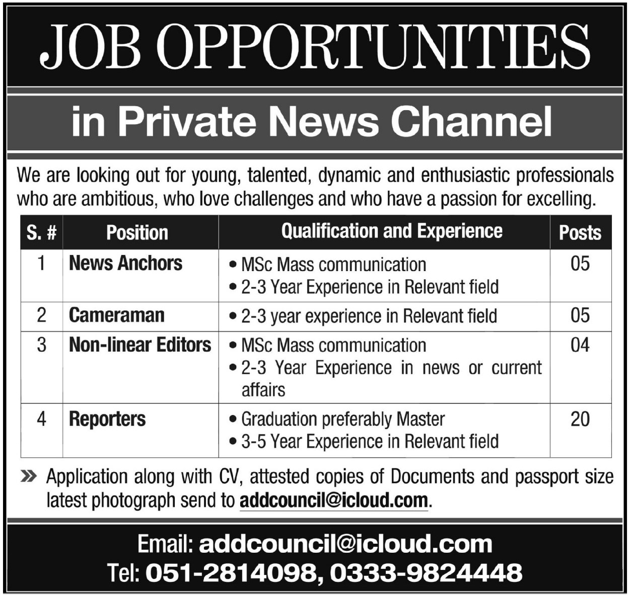 Jobs in a Private News Channel 06 June 2018