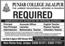 Jobs in Punjab Group of Colleges in Jalalpur 11 Feb 2018