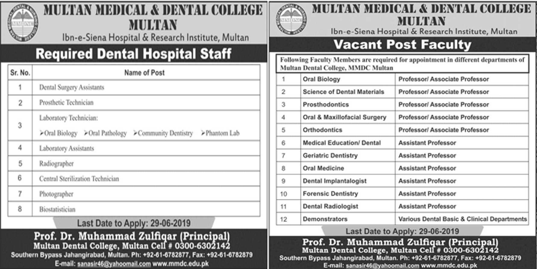 Multan Medical & Dental College Offering Jobs 2019