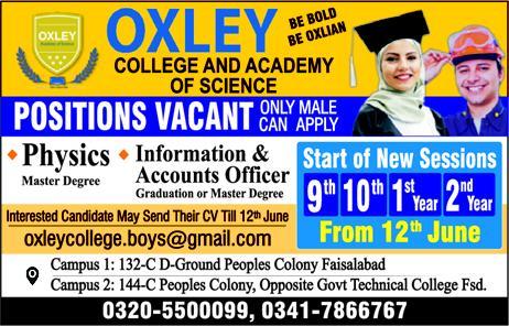 Oxley College and Academy of Science Offers Jobs 2019