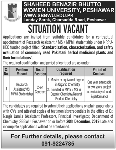 Research Assistant jobs in peshawar