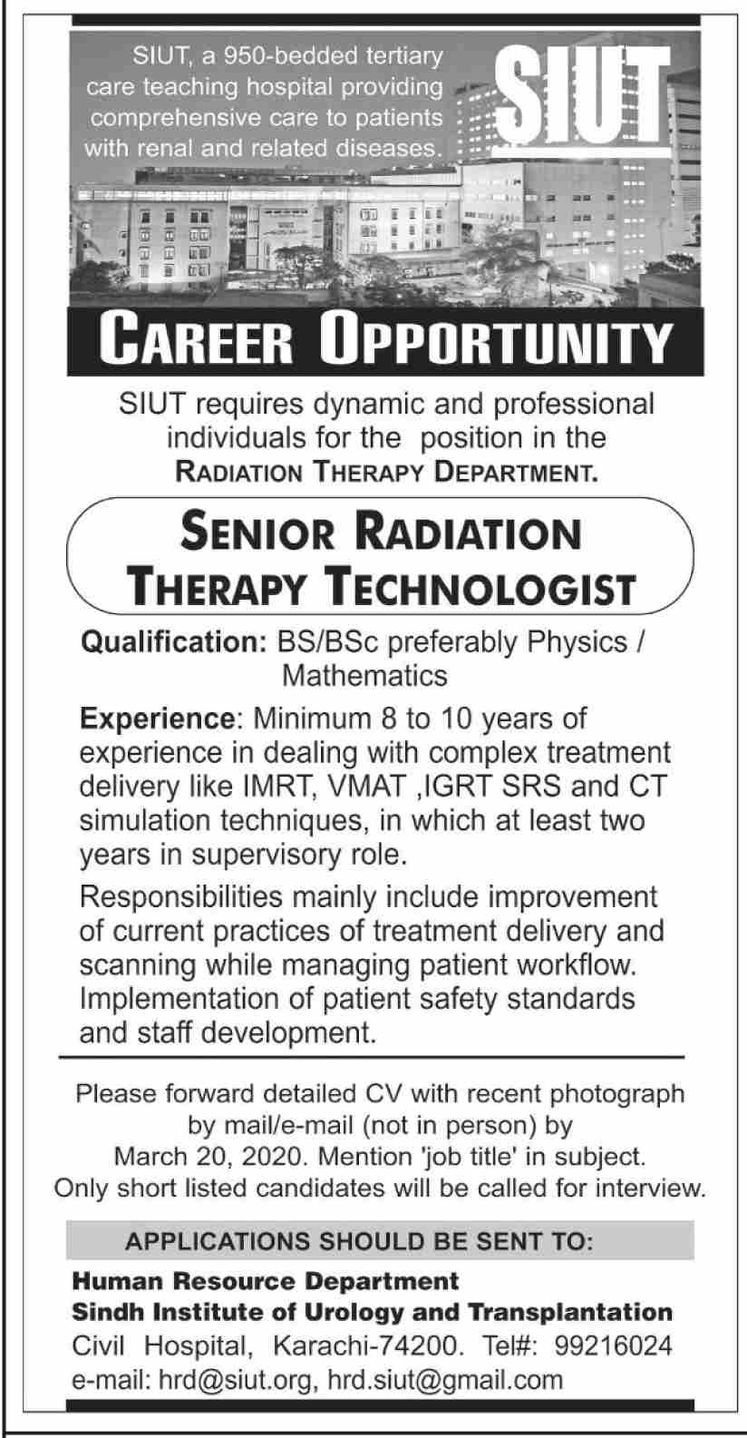 Senior Radiation Therapy Technologist job