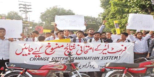 Intermediate Students protested against exams results