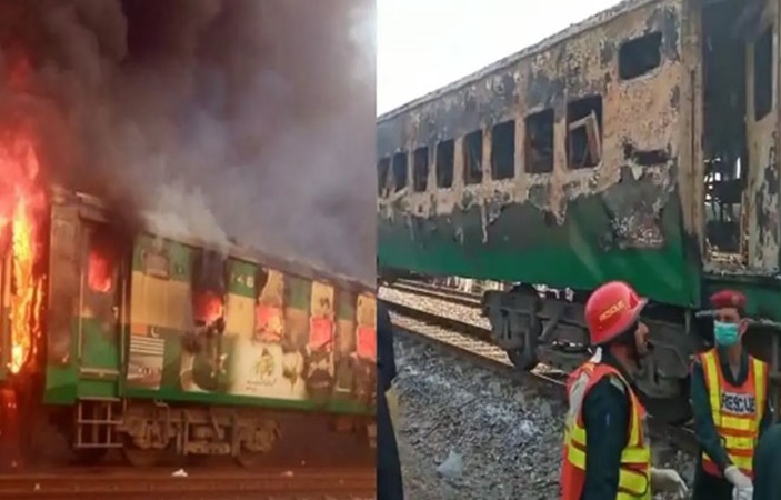 Tezgaam Express catches fire after cylinder Explosion !