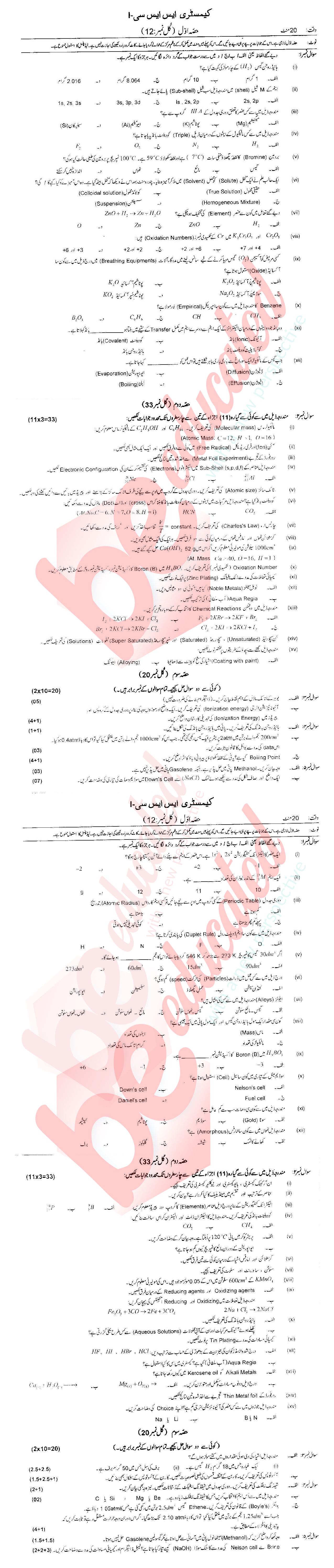 Chemistry 9th Urdu Medium Past Paper Group 1 Federal BISE  2017