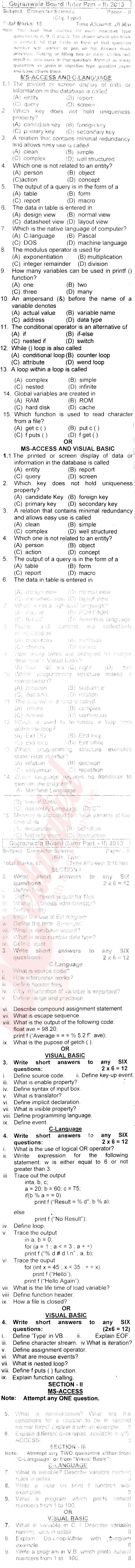 Computer Science ICS Part 2 Past Paper Group 1 BISE Gujranwala 2013