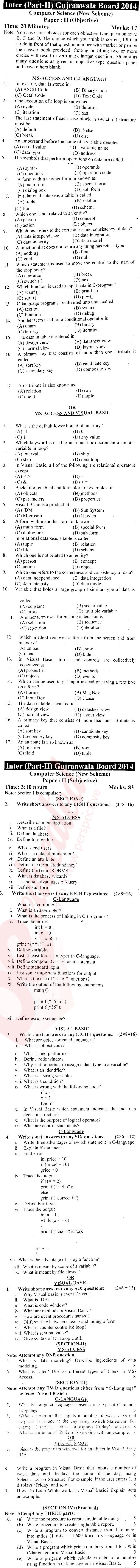 Computer Science ICS Part 2 Past Paper Group 1 BISE Gujranwala 2014
