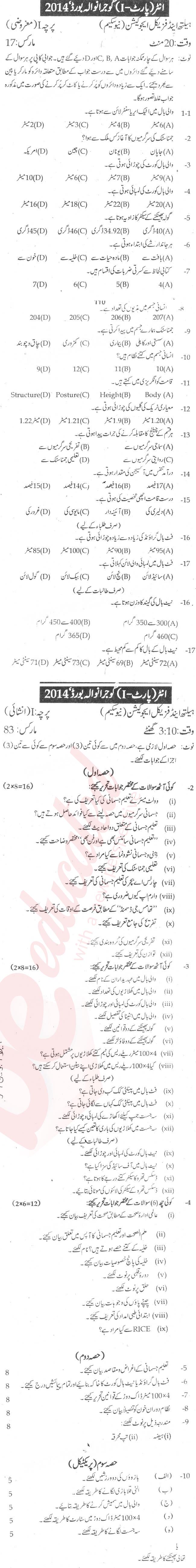 Health and Physical Education FA Part 1 Past Paper Group 1 BISE Gujranwala 2014