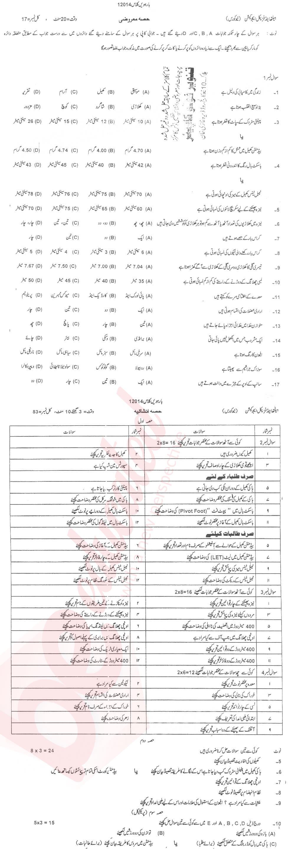 Health and Physical Education FA Part 2 Past Paper Group 1 BISE DG Khan 2014