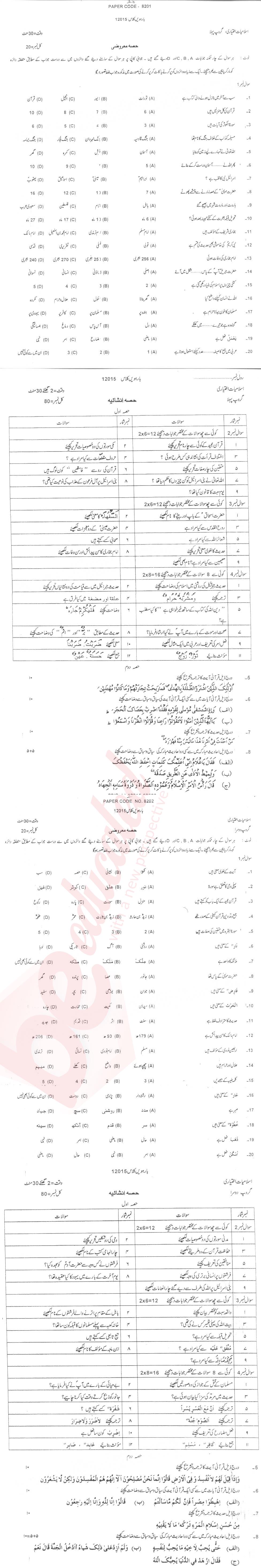 Islamiat Elective FA Part 2 Past Paper Group 1 BISE DG Khan 2015