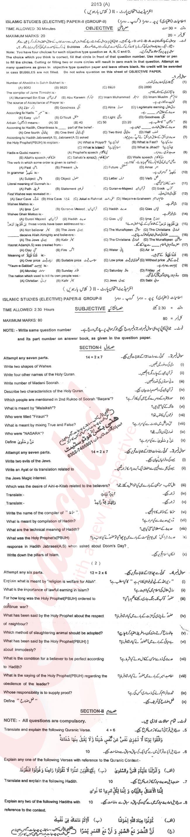 Islamiat Elective FA Part 2 Past Paper Group 2 BISE Multan 2013