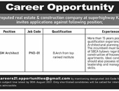 DGM Architect new Jobs in Pak Pakistan karachi