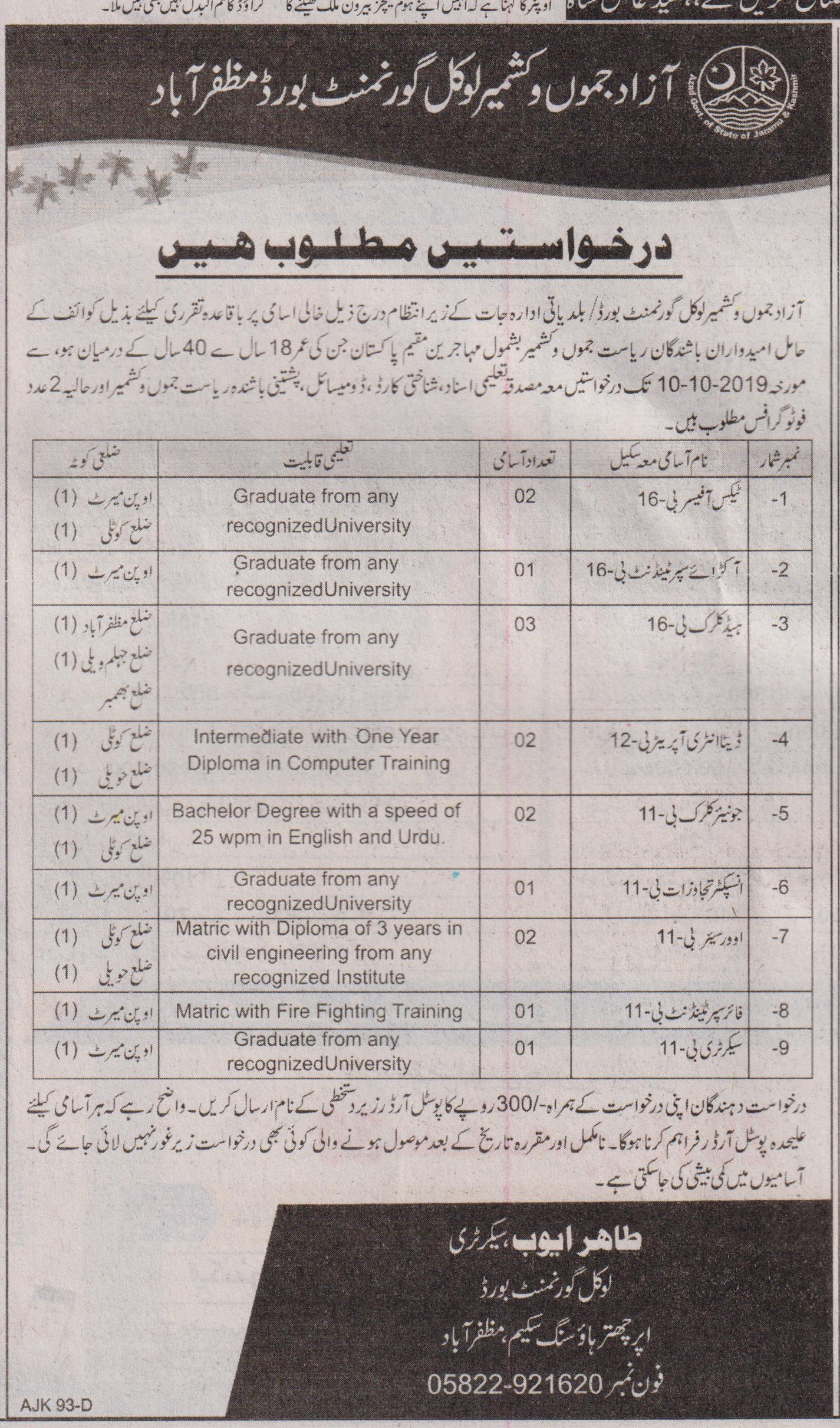Ajk Local Government Board Offering Jobs  Muzaffarabad
