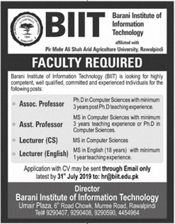 Barani Institute of Information Technology Offering Jobs 2019