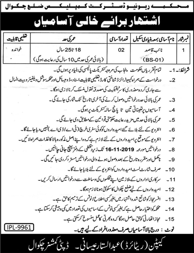 Deputy Commissioner Offering Jobs In Chakwal