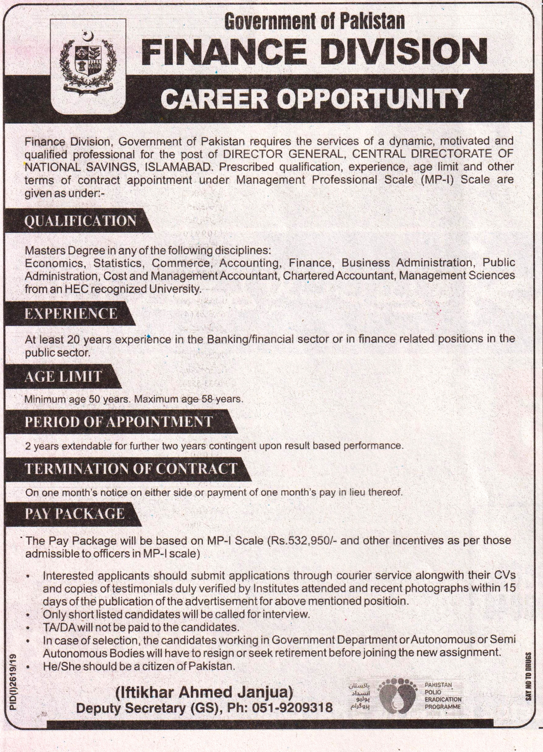 Director Jobs In Finance Department Islamabad