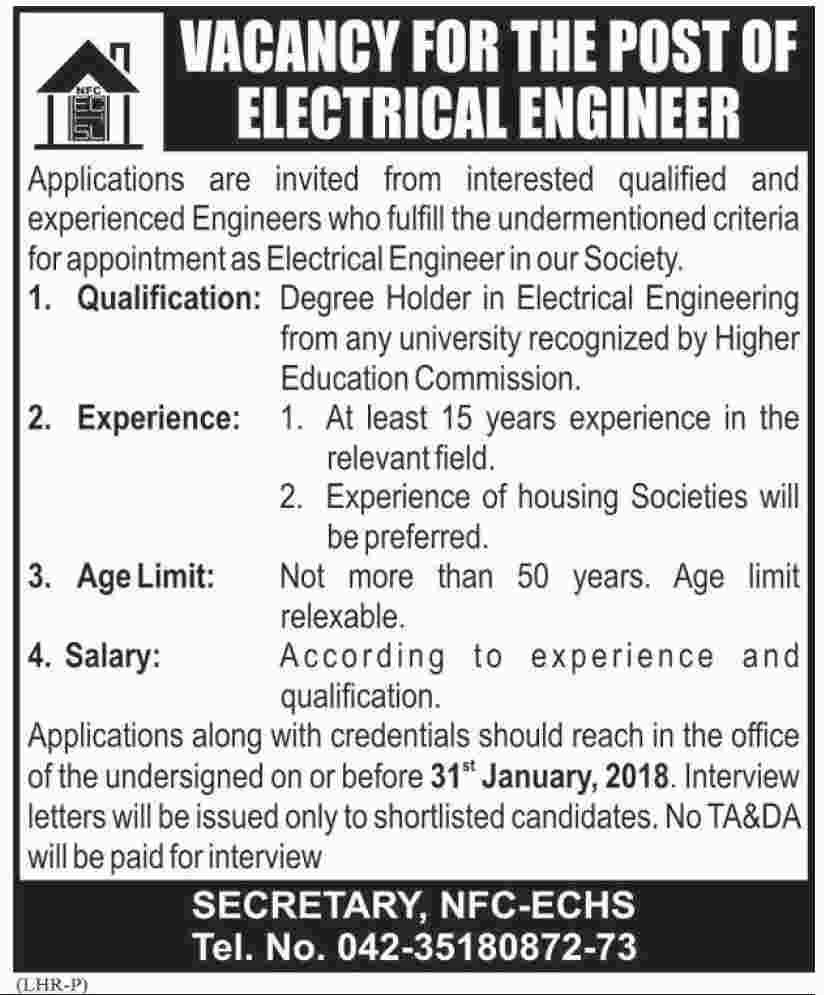 Electrical Engineer Jobs In Lahore 22 Jan 2018