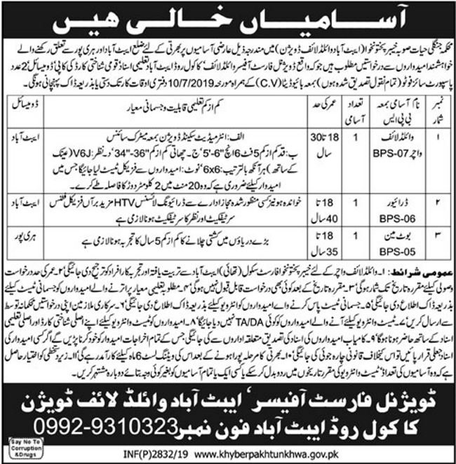 Forest Department Khyber Pakhtunkhwa Offering Jobs 2019