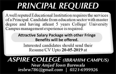 Get a Latest Jobs in Aspire College Ibrahim Campus Burewala 2019