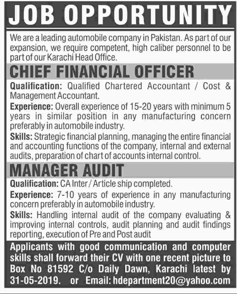 Get a Latest Jobs In Automobile Company Pakistan 2019