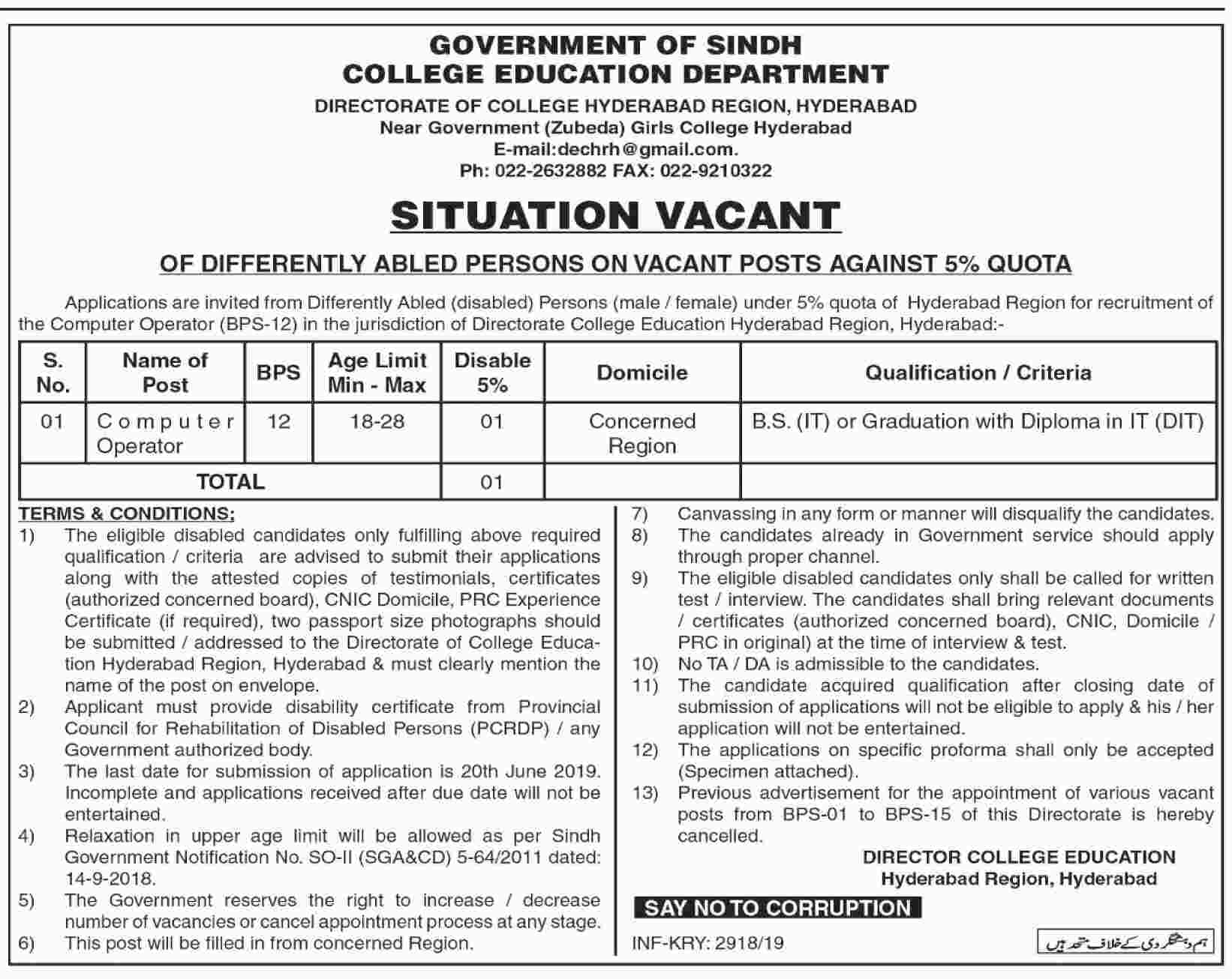 Get a Latest Jobs In College Education Department Sindh 2019