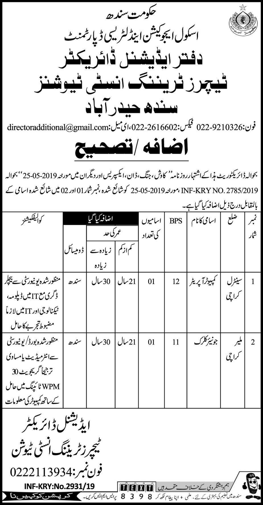 Get a Latest Jobs In Education Department Sindh 2019