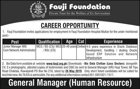 Get a Latest Jobs In Fauji Foundation 2019
