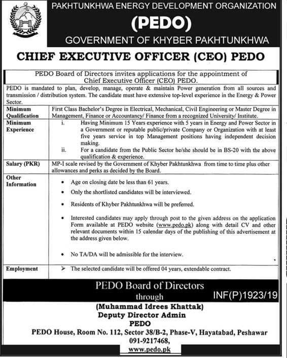 Get a Latest Jobs in PEDO Khyber Pakhtunkhwa 2019