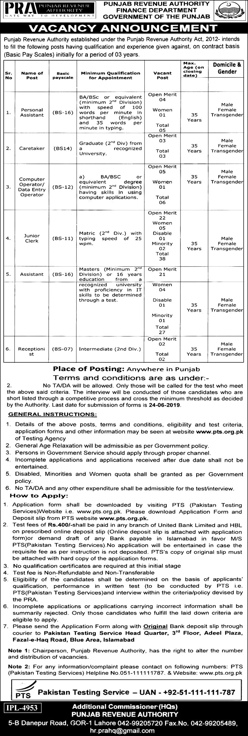 Get a Latest Jobs In Punjab Revenue Authority 2019