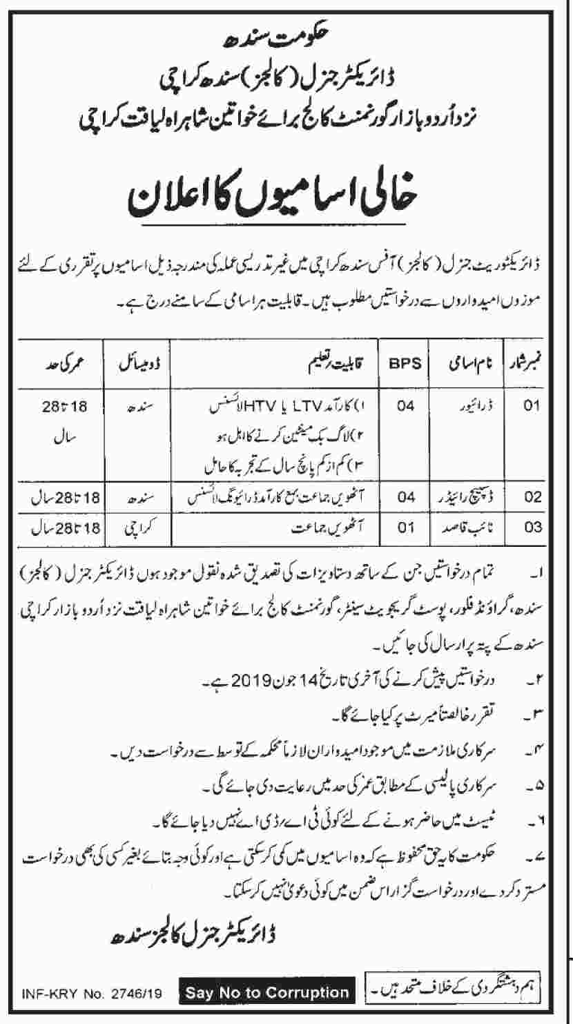 Get a Latest Jobs In Sindh Government Colleges 2019
