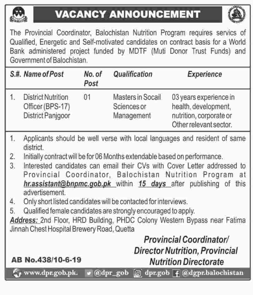 Government Of Balochistan Offers Jobs 2019