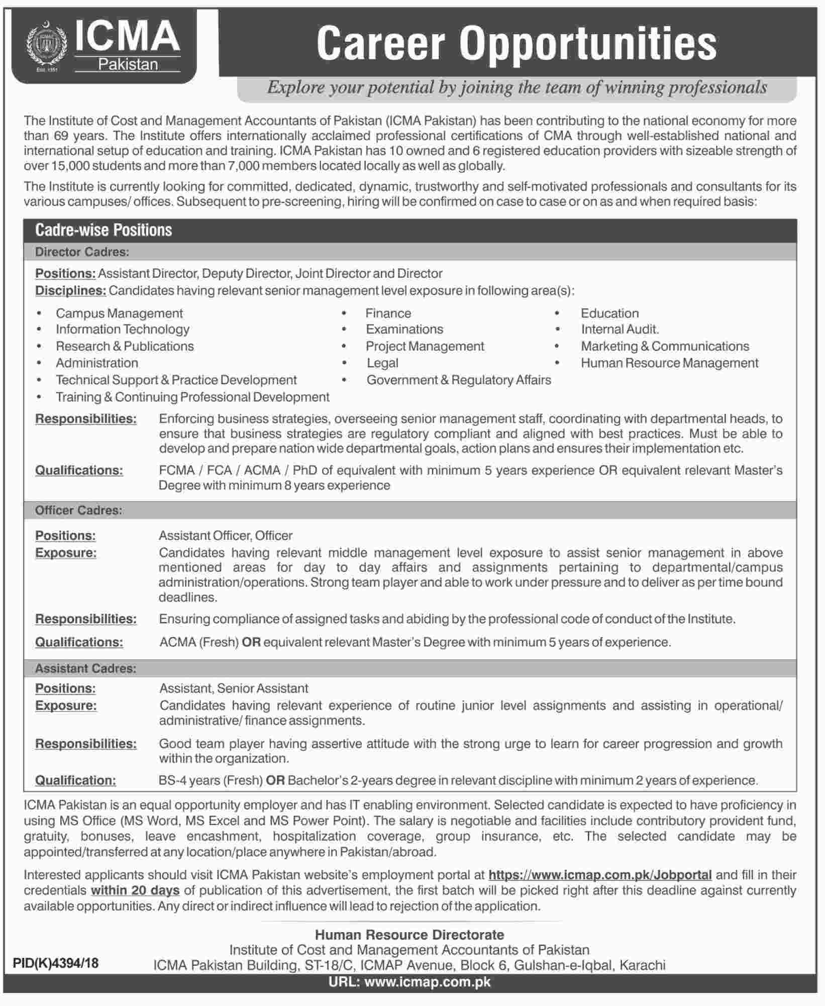Institute of Cost and Management Accountants Pakistan Jobs 2019