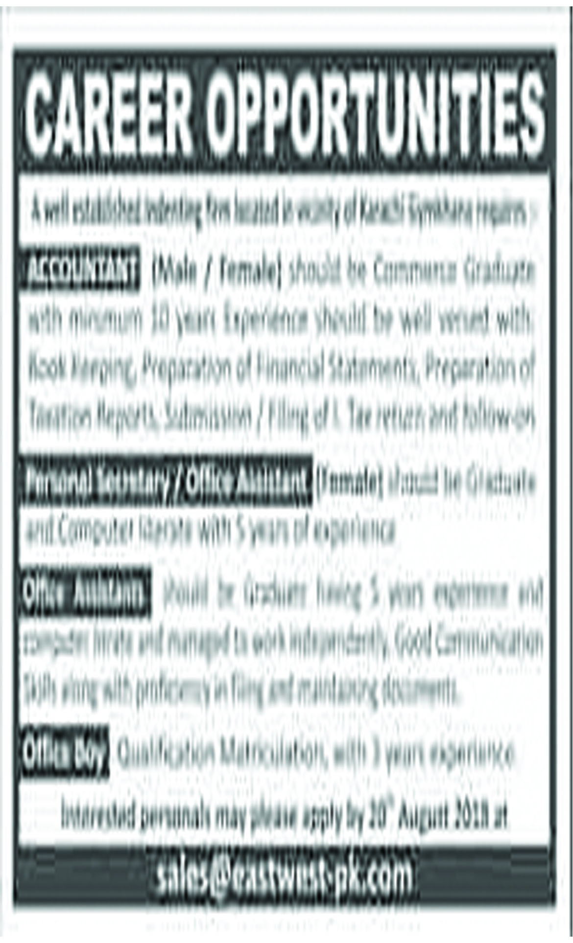 Job In Account Office Assistant 13 Aug 2018 