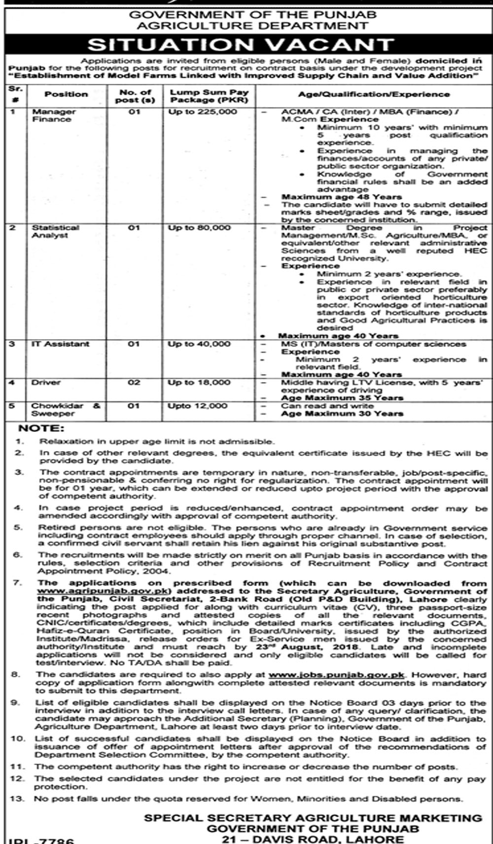 Job In Government Of Punjab Agriculture Department 6 Aug 2018 