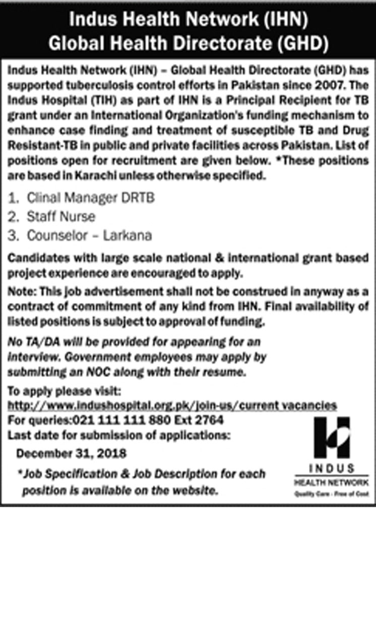 Job In Indus Health Network 24 Dec 2018