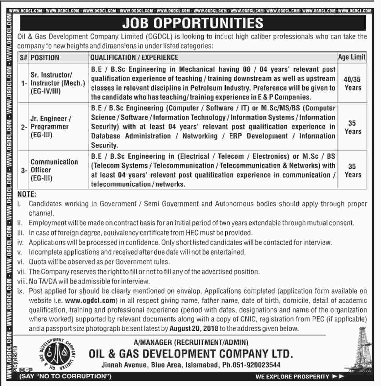Job In Oil & Gas Development Company Limited 28 July 2018 