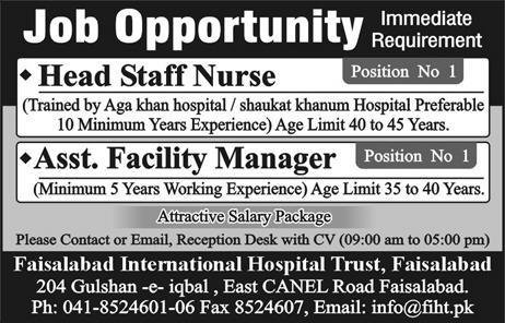 Job Opportunities In Faisalabad International Hospital 2019
