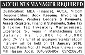 Jobs for Account Manager in Attock 21 Jan 2018