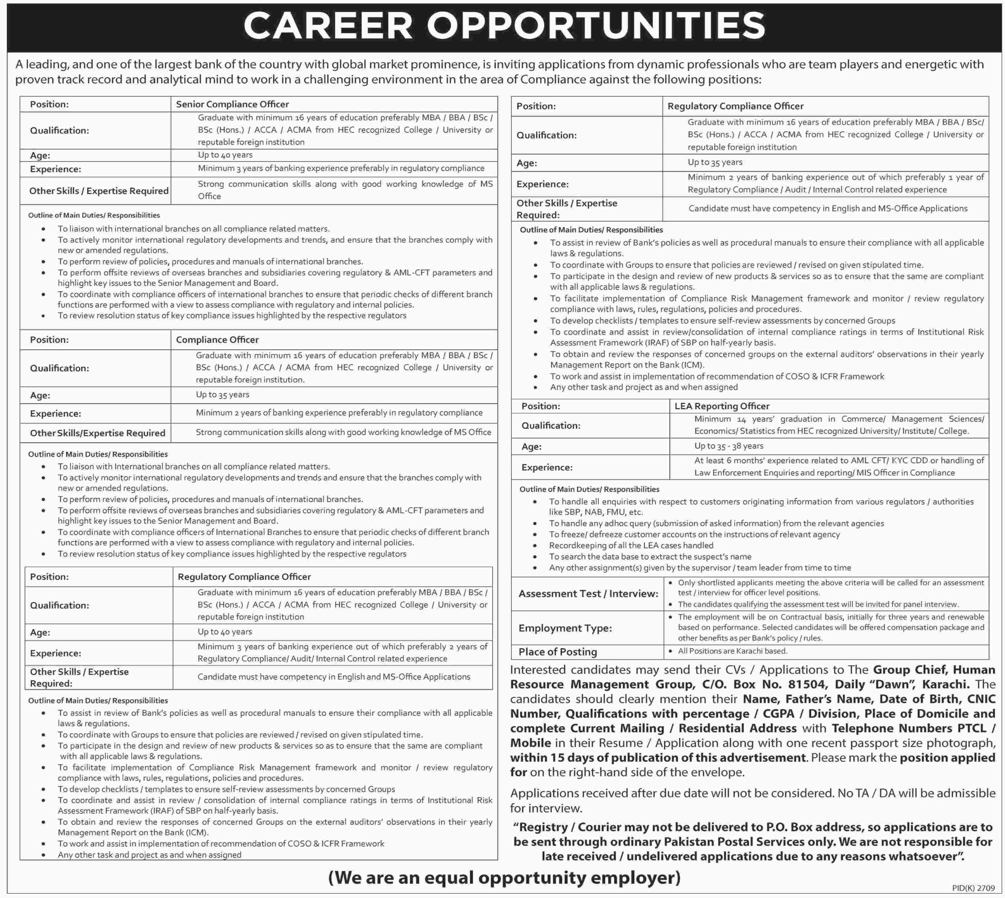 Jobs for Compliance Officer and LEA Reporting Officer 21 Jan 2018