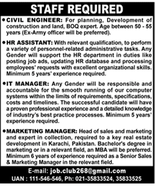 Jobs in a Private Company in Karachi 28 Jan 2018
