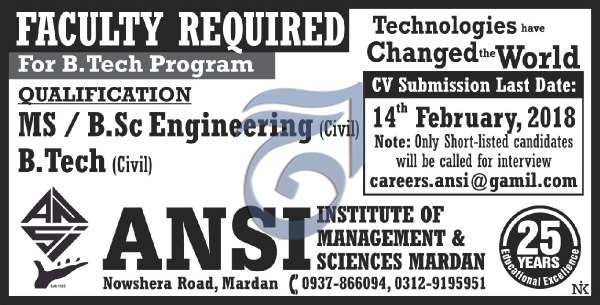 Jobs in Ansi Institute of Management and Science in Mardan 11 Feb 2018