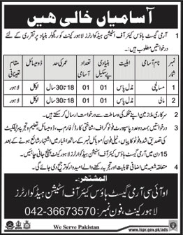 Jobs in Army Guest House Care of Station Head Quarters in Lahore 03 March 2018